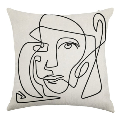 Abstract Face 1 Linen Throw Pillow Cover