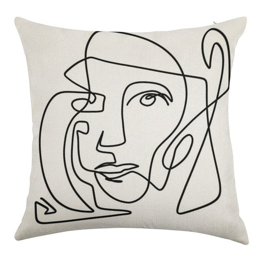 Abstract Face 1 Linen Throw Pillow Cover