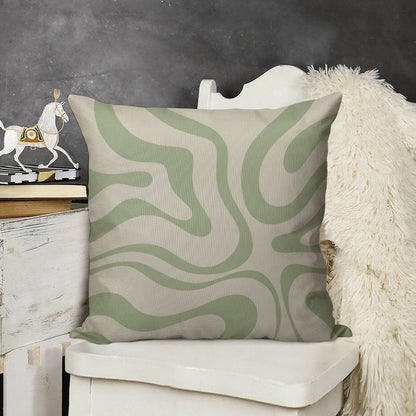 Liquid Swirl Abstract Pattern in Beige And Sage Green Linen Throw Pillow Cover