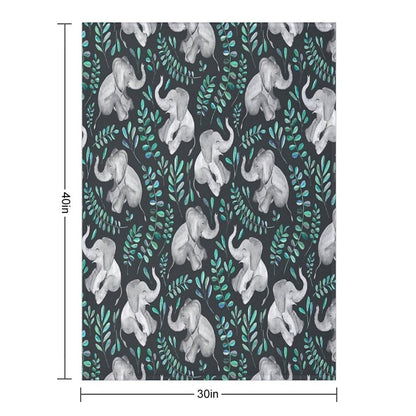 Laughing Baby Elephants – Emerald And Turquoise Throw Blanket
