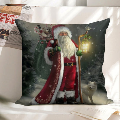 The Christmas Traveler Linen Throw Pillow Cover