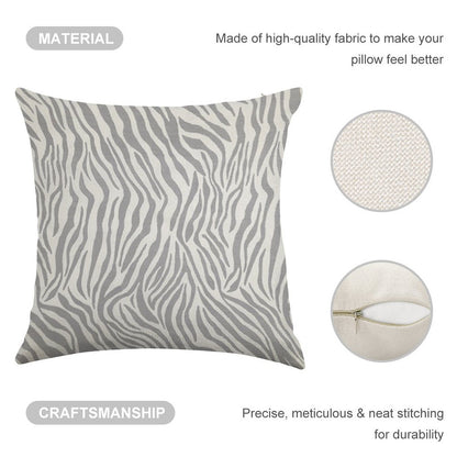 Stylish Grey Zebra Print Linen Throw Pillow Cover