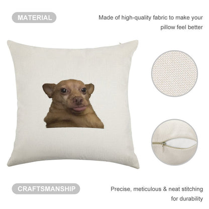 Blep Dog Linen Throw Pillow Cover