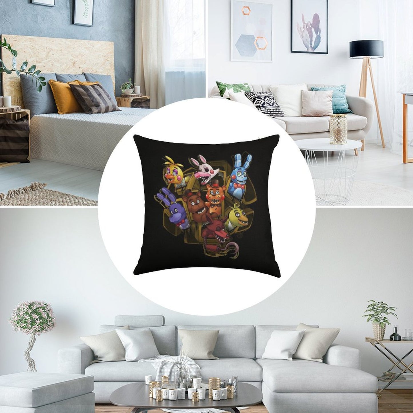Five Nights at Freddy's 2 Linen Throw Pillow Cover