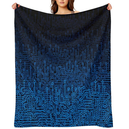 Reboot III BLUE Computer Circuit Board Pattern Throw Blanket