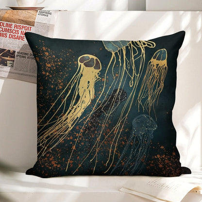 Metallic Jellyfish Linen Throw Pillow Cover
