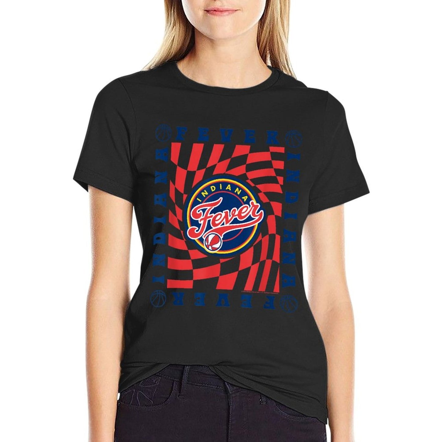 WNBA Indiana Fever Retro Wavy Checkerboard  Summer-ready Fabric T-Shirt