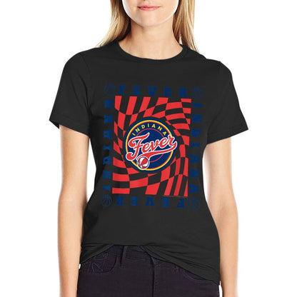 WNBA Indiana Fever Retro Wavy Checkerboard  Summer-ready Fabric T-Shirt
