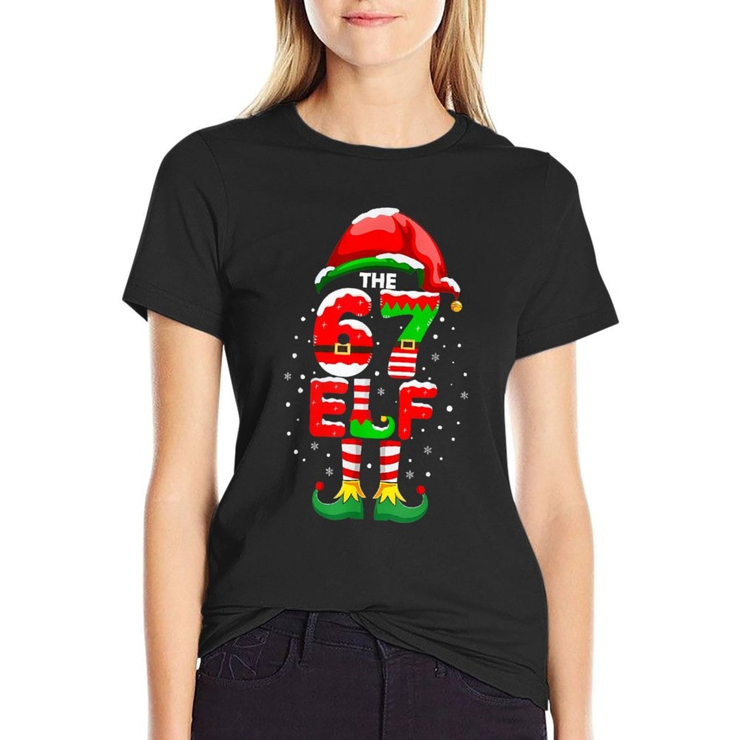 The 67 Elf Christmas Funny 6 7 Six Seven Meme Matching Xmas  Tagless Design T-Shirt