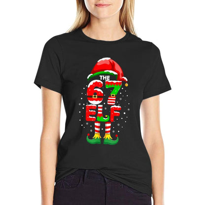 The 67 Elf Christmas Funny 6 7 Six Seven Meme Matching Xmas  Tagless Design T-Shirt