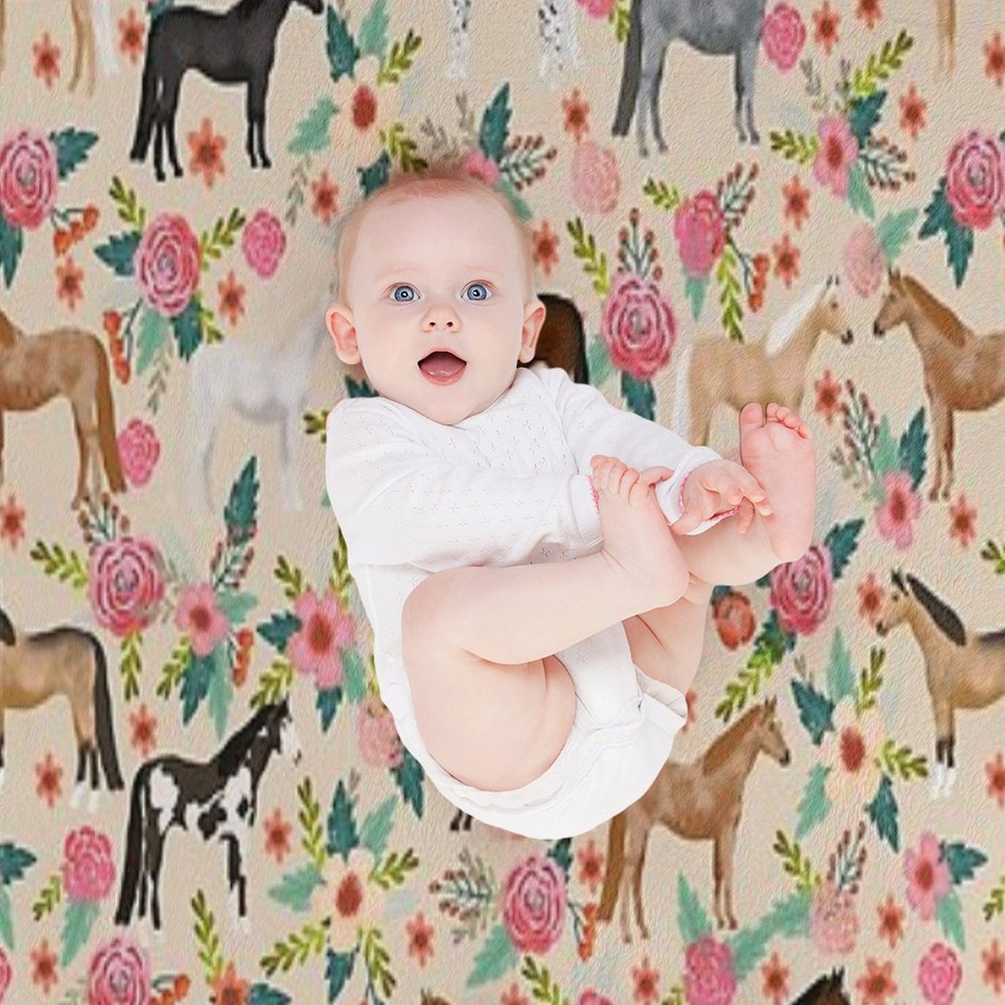 Horses Floral Horse Breeds Farm Animal Pets Throw Blanket