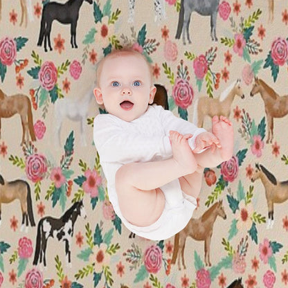 Horses Floral Horse Breeds Farm Animal Pets Throw Blanket