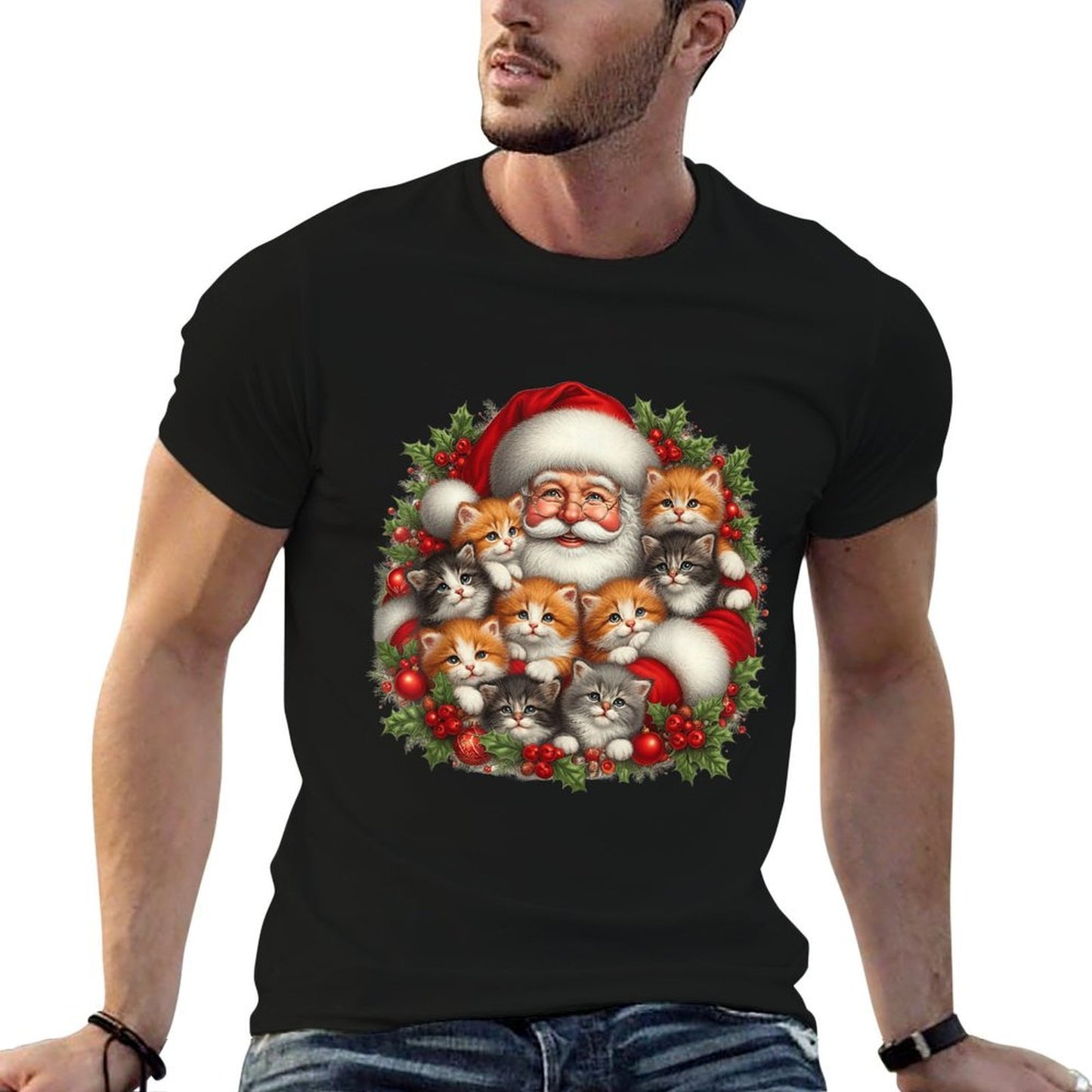 Santa Claus And Kittens Merry Christmas for Women Kids  Affordable Price T-Shirt