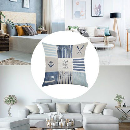Life Is Better at The Lake Patchwork Linen Throw Pillow Cover