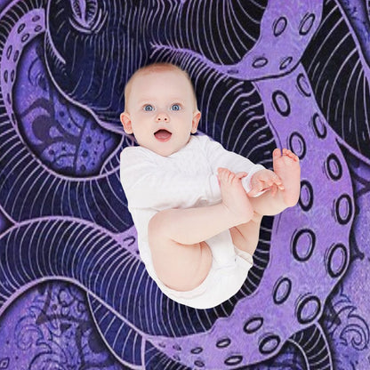 Octopus on Damask - Purple Edition Throw Blanket