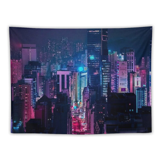 Neon City Aesthetic Tapestry