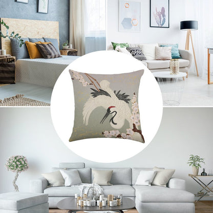 Japanese Crane Linen Throw Pillow Cover