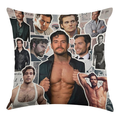 Henry Cavill Photo Collage Linen Throw Pillow Cover