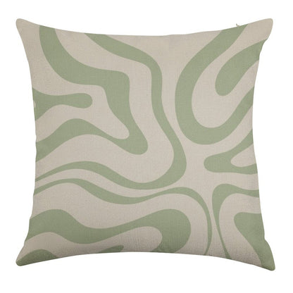 Liquid Swirl Abstract Pattern in Beige And Sage Green Linen Throw Pillow Cover