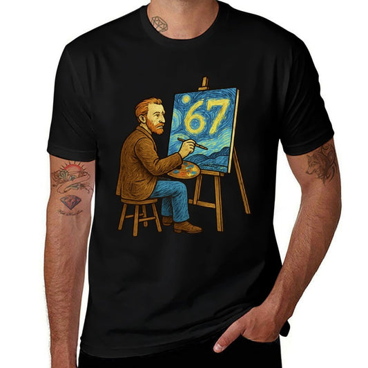 Van Gogh Starry Night 6 7 Funny 67 Meme for Art History Fans  Oversized Silhouette T-Shirt