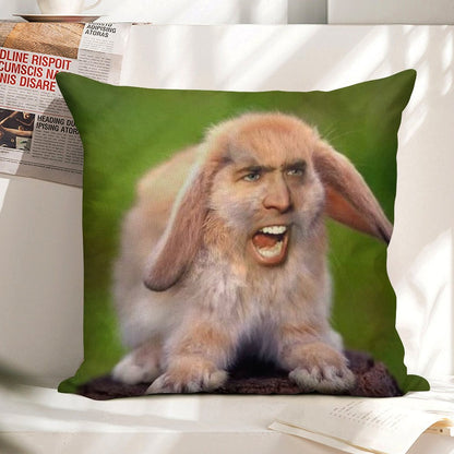 Nicolas Cage Bunny Photoshop Linen Throw Pillow Cover