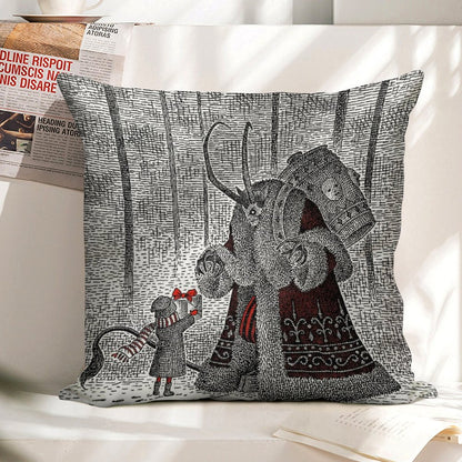A Gift For Krampus Linen Throw Pillow Cover