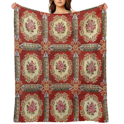 Aubusson 19th Century French Rug Print Throw Blanket