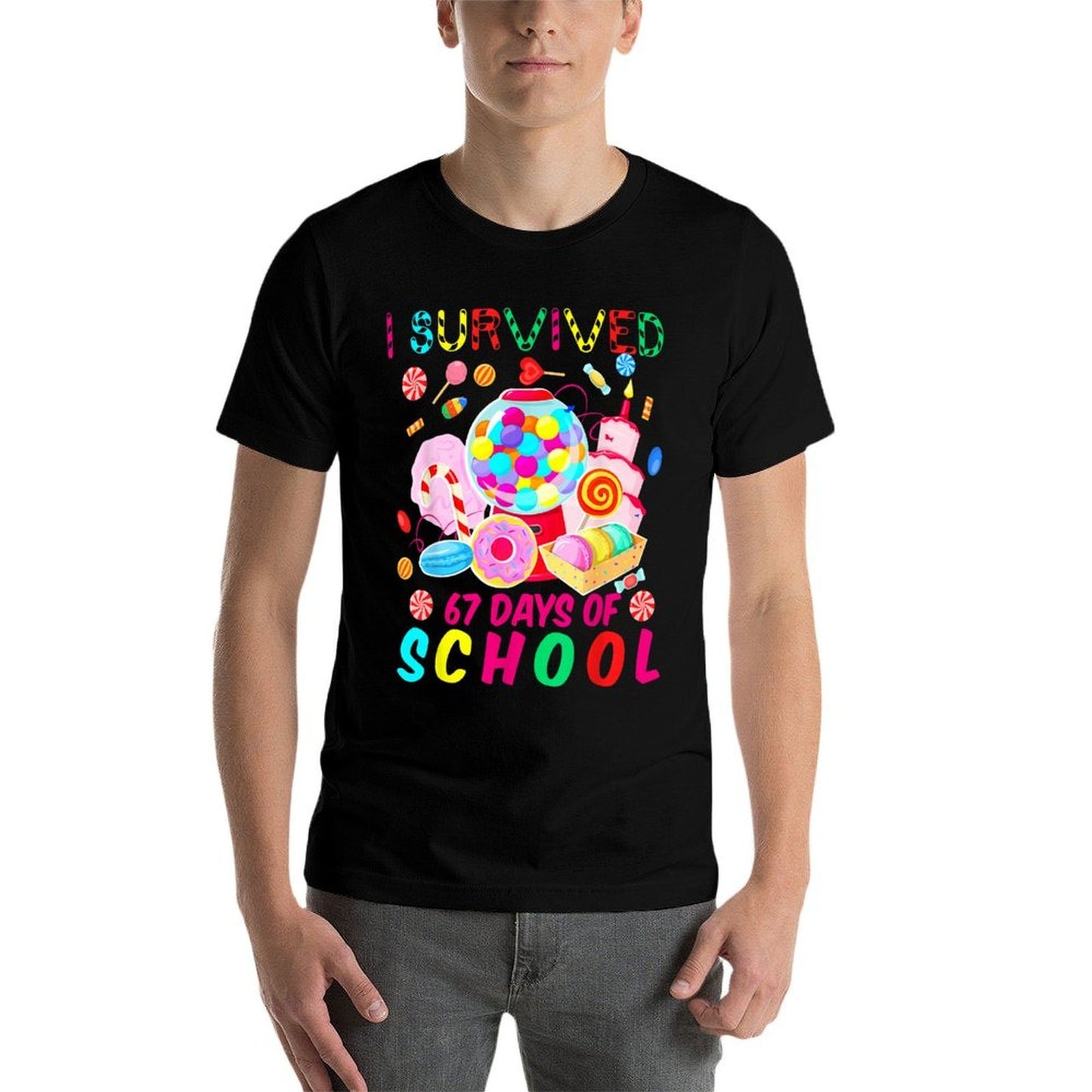 I Survived 67 Days of School Candy Funny 67 Teacher Student  Slim-fit Cut T-Shirt