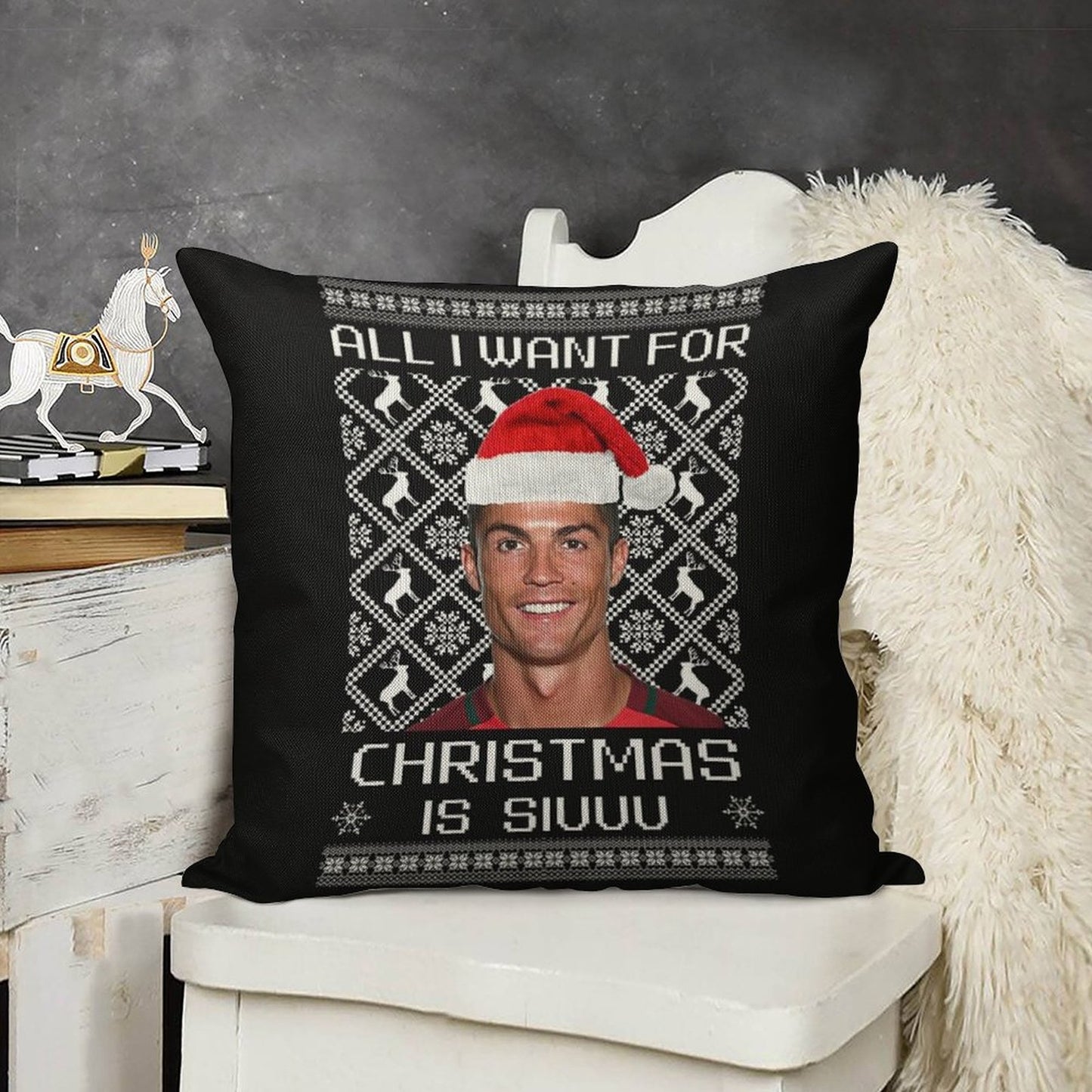 Cristiano Ronaldo Siuuu Christmas Sweater Linen Throw Pillow Cover