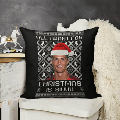 Cristiano Ronaldo Siuuu Christmas Sweater Linen Throw Pillow Cover