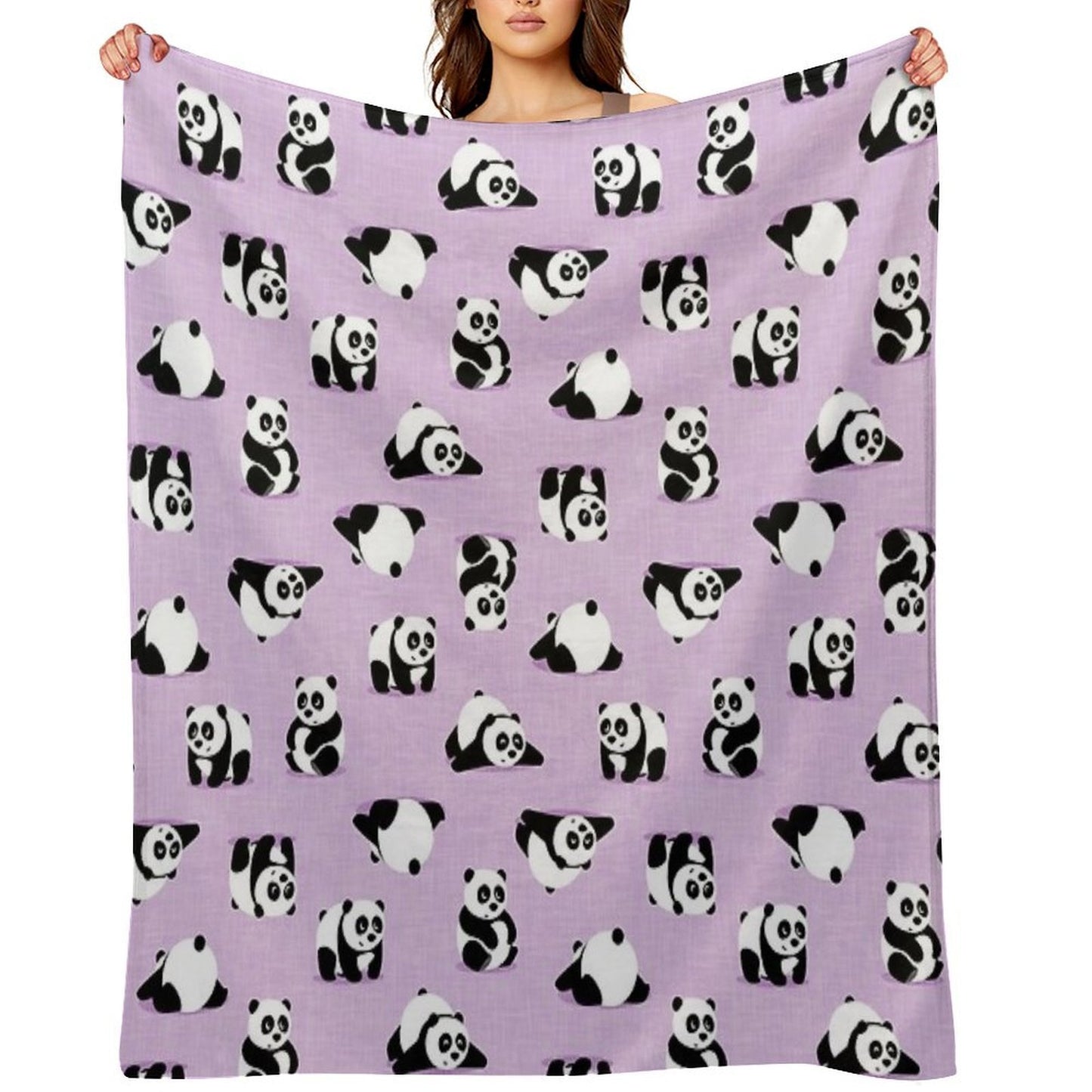 Cute Pandas on Purple Throw Blanket
