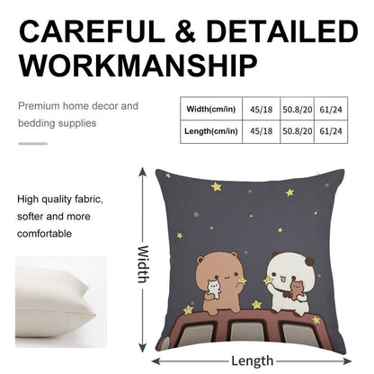 Bubu And Dudu Watching The Moon Together Linen Throw Pillow Cover