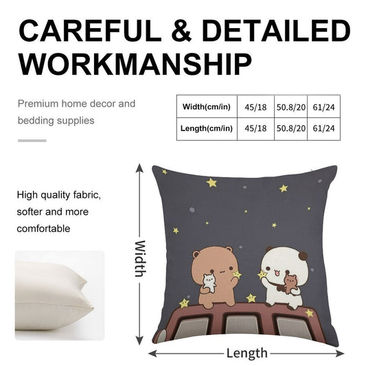 Bubu And Dudu Watching The Moon Together Linen Throw Pillow Cover
