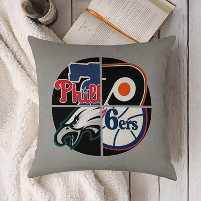 Philadelphia Sports Quad Linen Throw Pillow Cover