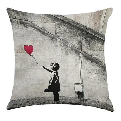 Balloon Girl - There Is Always Hope  Original Mural Banksy Linen Throw Pillow Cover