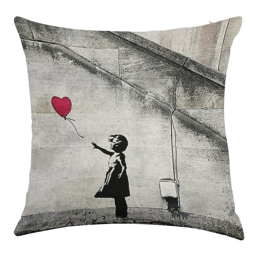Balloon Girl - There Is Always Hope  Original Mural Banksy Linen Throw Pillow Cover