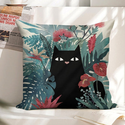 Popoki Linen Throw Pillow Cover