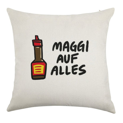 Maggi Auf Alles (Deutsch) Linen Throw Pillow Cover