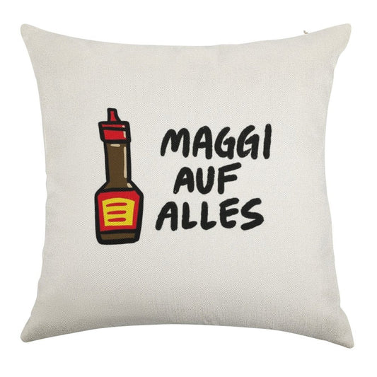 Maggi Auf Alles (Deutsch) Linen Throw Pillow Cover