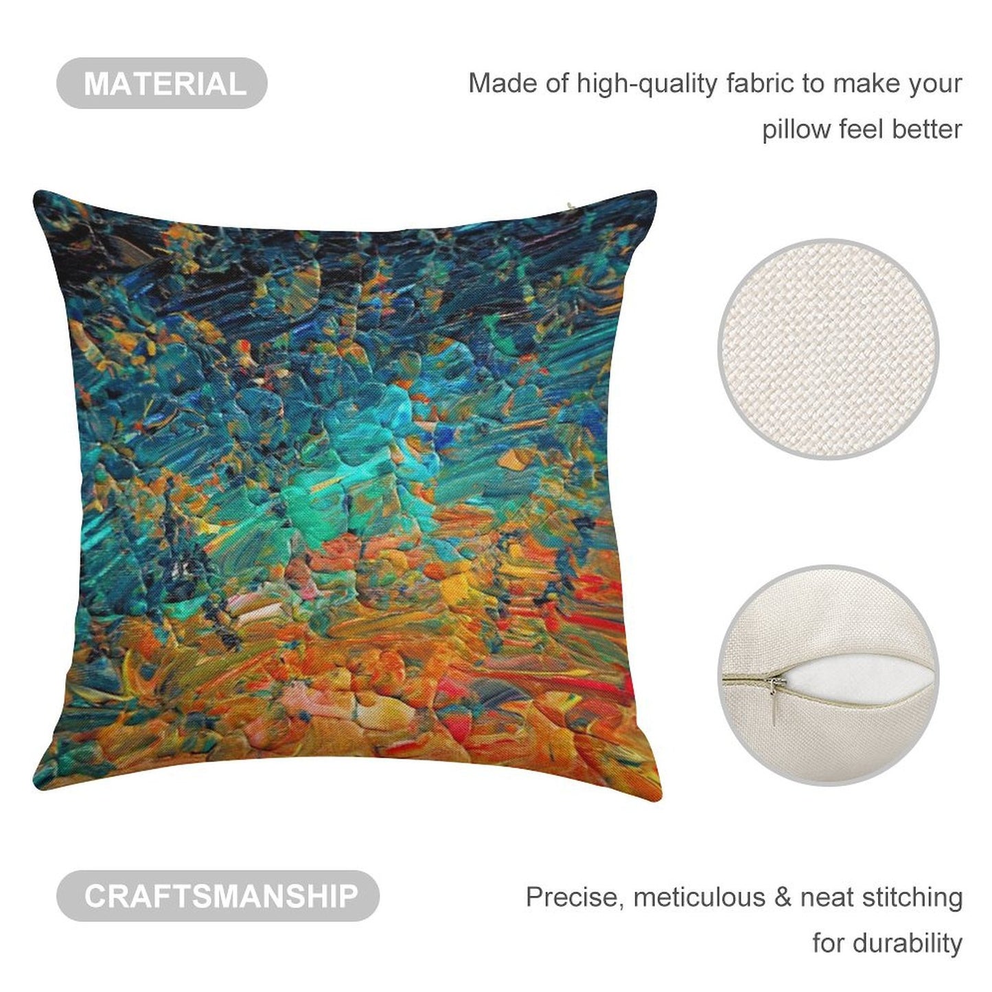 ETERNAL TIDE 2 Bold Rainbow Colorful Deep BlueTurquoise Aqua Orange Yellow Ombre Waves Abstract Acrylic Painting Linen Throw Pillow Cover