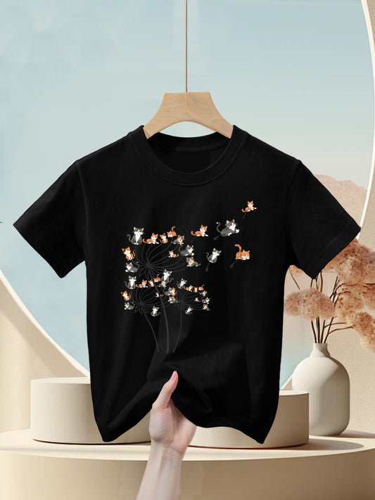 Cat Cats For Women Girls Cute Dandelion Kids T-Shirt