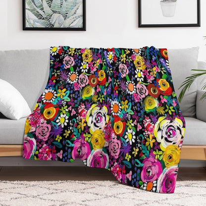 Les Fleurs Vibrant Floral Painting Print Throw Blanket