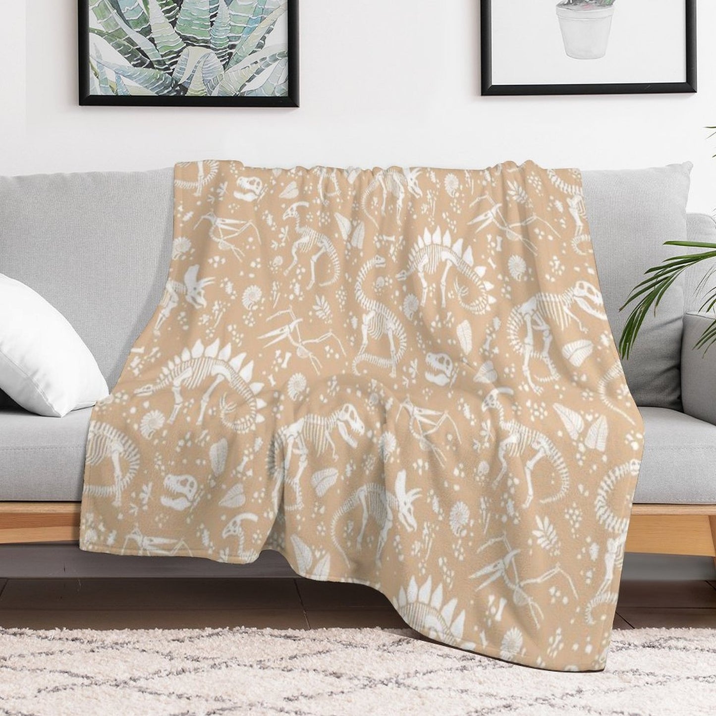 Excavated Dinosaur Fossils - Taupe Throw Blanket
