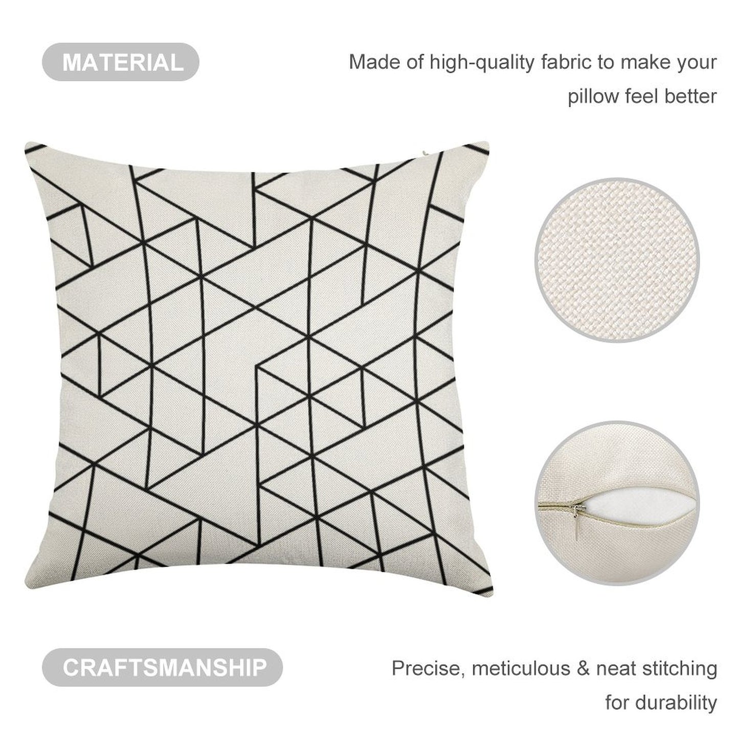 Triangles, Black And White Linen Throw Pillow Cover