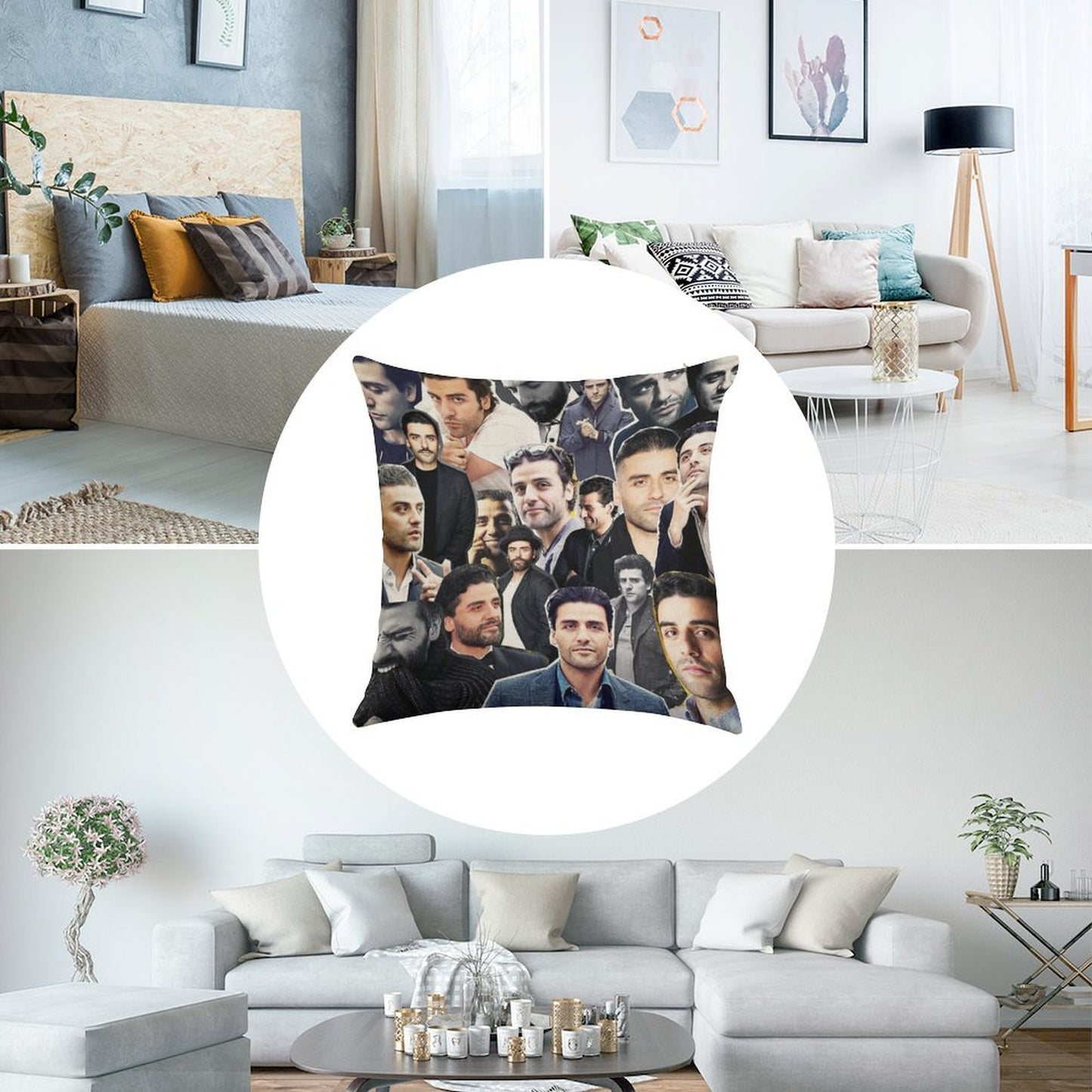 Oscar Isaac Collage Linen Throw Pillow Cover