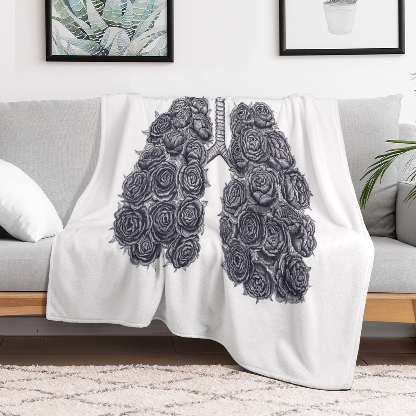 Lungs with Peonies Throw Blanket
