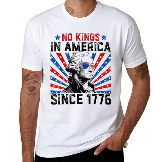 No Kings in America Since 1776 Distressed USA Vintage  Ribbed Collar T-Shirt