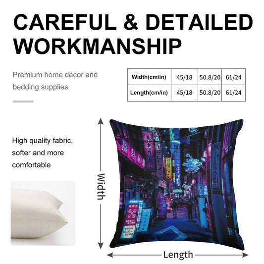 Blue Tokyo Alleys Linen Throw Pillow Cover