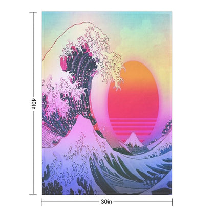 Great Wave Off Kanagawa Vaporwave Retro Aesthetic Throw Blanket