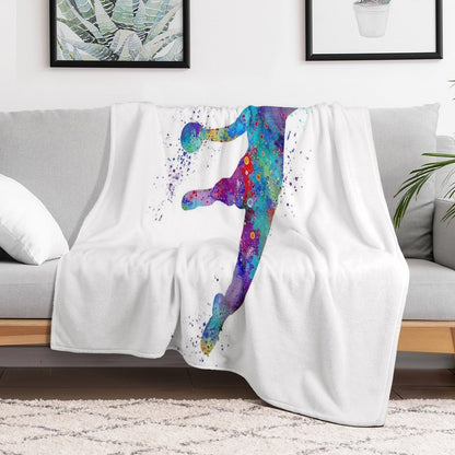 Handball Girl Colorful Watercolor Silhouette Throw Blanket